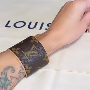 💯 Monogram & leather Upcycled monogram Flap Bracelet Handmade